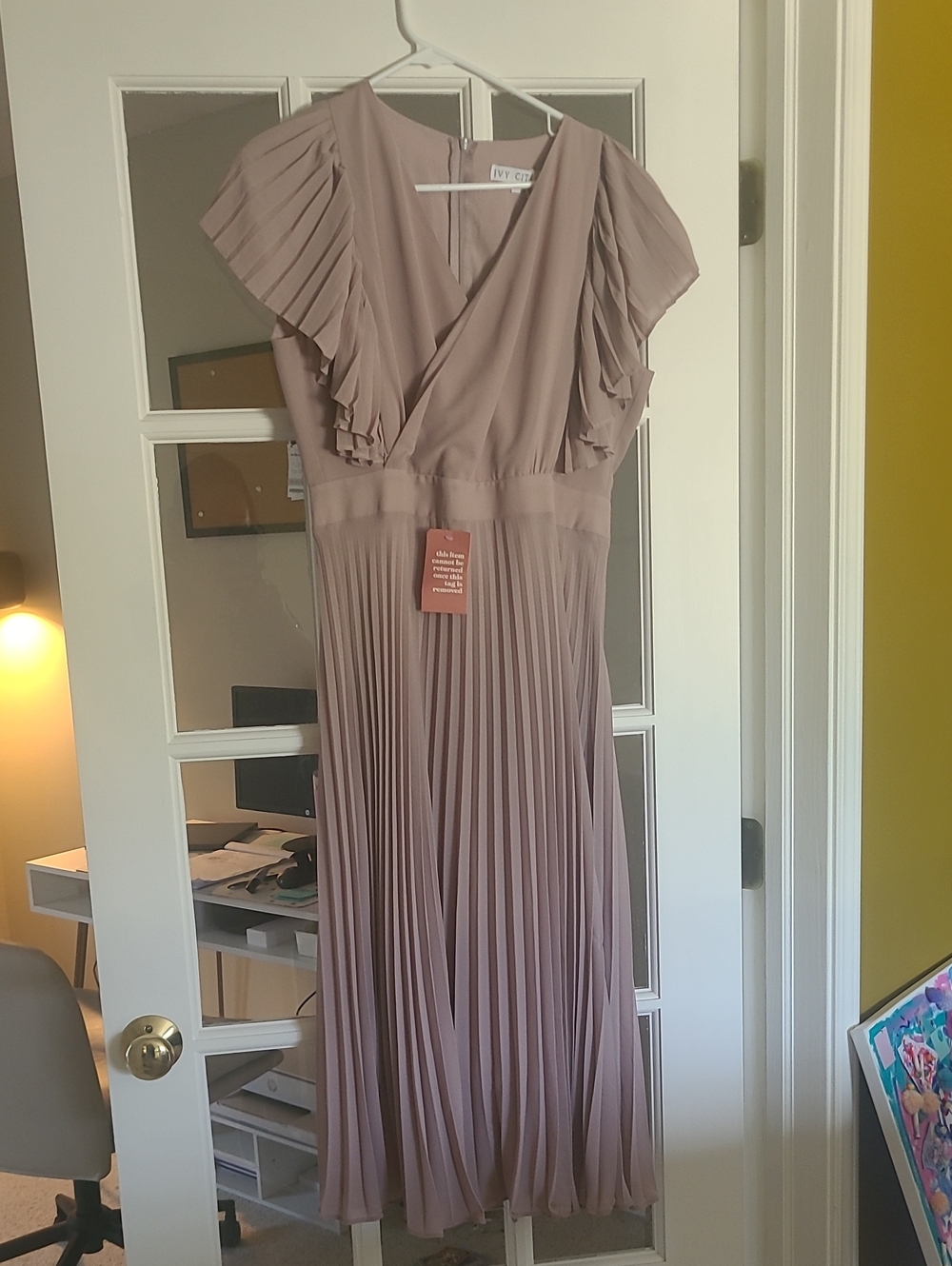 Ivy City Co Dusty Mauve Pleated Wrap Midi Dress
